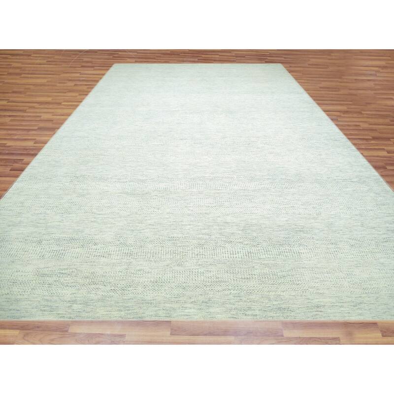 Squirrel Gray, Undyed Vibrant Wool Modern Grass Design, Hand Knotted Tone on Tone, Oriental